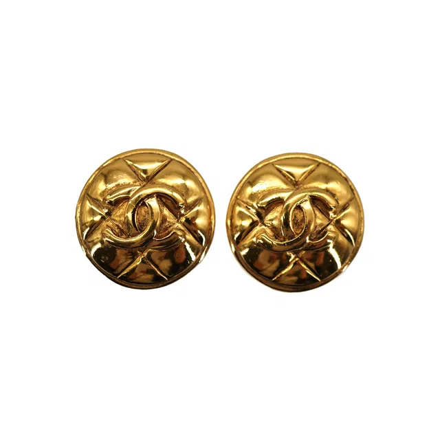 Chanel Vintage Earrings Cocomark Matelasse Gold Accessory in Gold from Luxury Promise