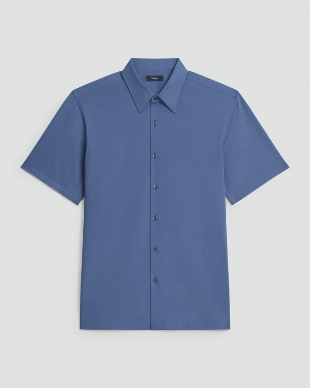 Theory Irving Short-Sleeve Shirt in Structure Knit in BERING 53% Cotton, 47% Polyester, photo 6 of 12 from Theory
