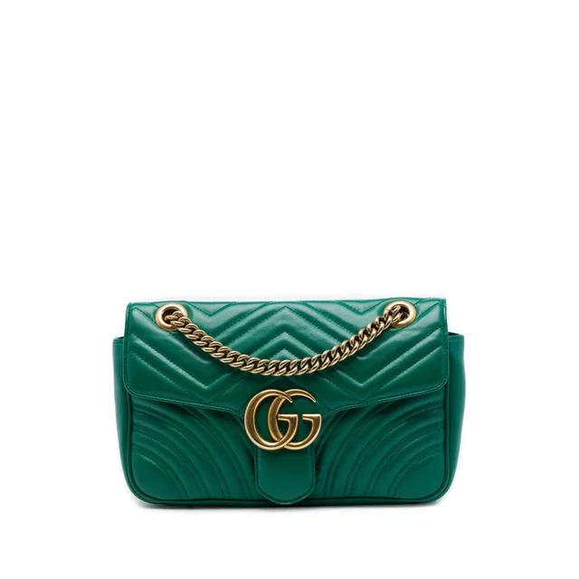 Green Gucci Medium GG Marmont Matelasse Leather Shoulder Bag in Green Leather from Designer Revival, photo 1 of 1