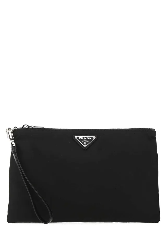 Prada Re-Nylon Clutch — Black Poliammidericiclata-vitello in Black Nylon from HEWI