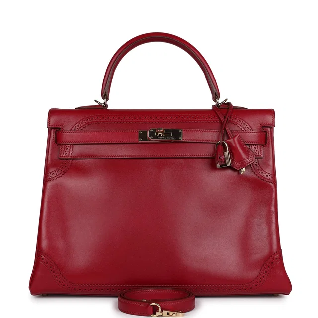 Hermès Kelly Ghillies Retourne 35 Rubis Tadelakt Permabrass Hardware in Goatskin from Madison Avenue Couture
