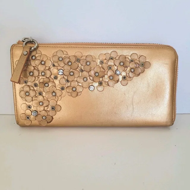 Anteprima Mazzetto Wallet Geniue Leather Zip Large Floral Metalic Studd Designer in gold Leather from Poshmark