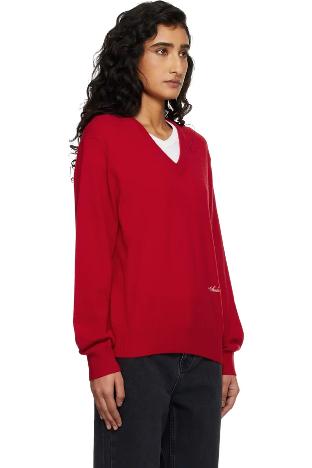 Dunst Red Soft V-Neck Sweater, photo 2 of 4 from SSENSE