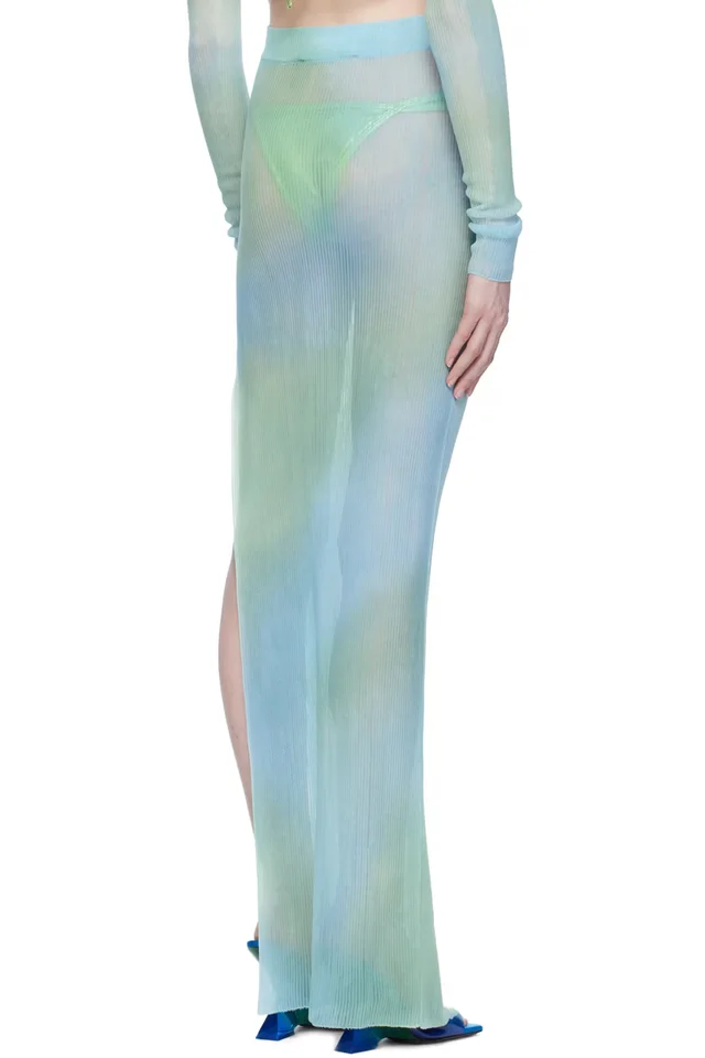 Off-White Blue Tie-Dye Midi Skirt, photo 3 of 4 from SSENSE