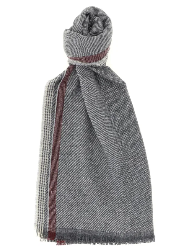Brunello Cucinelli Diagonal Wool And Cashmere Scarf — Grey Scarfs in Grey Cashmere from HEWI