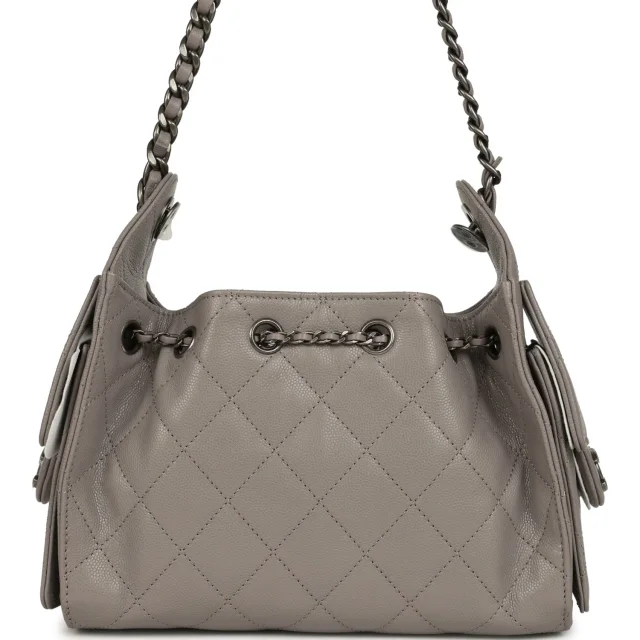 Chanel Mini 25 Hobo Bag Dark Grey Caviar Aged Ruthenium Hardware in Grey Caviar leather from Madison Avenue Couture, photo 4 of 8
