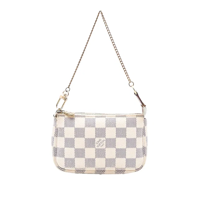 White Louis Vuitton Damier Azur Mini Pochette Accessoires Handbag in White Canvas from Designer Revival