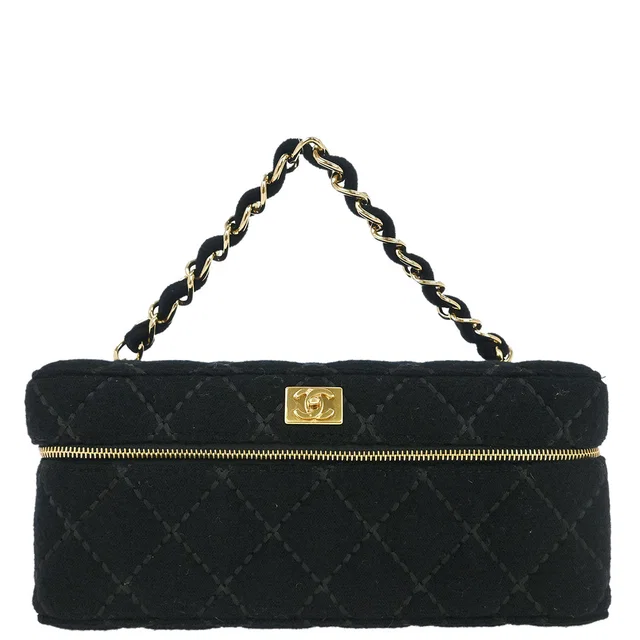 Chanel 2002-2003 Black Wool Wild Stitch Vanity Handbag in Black Wool from AMORE Vintage Tokyo