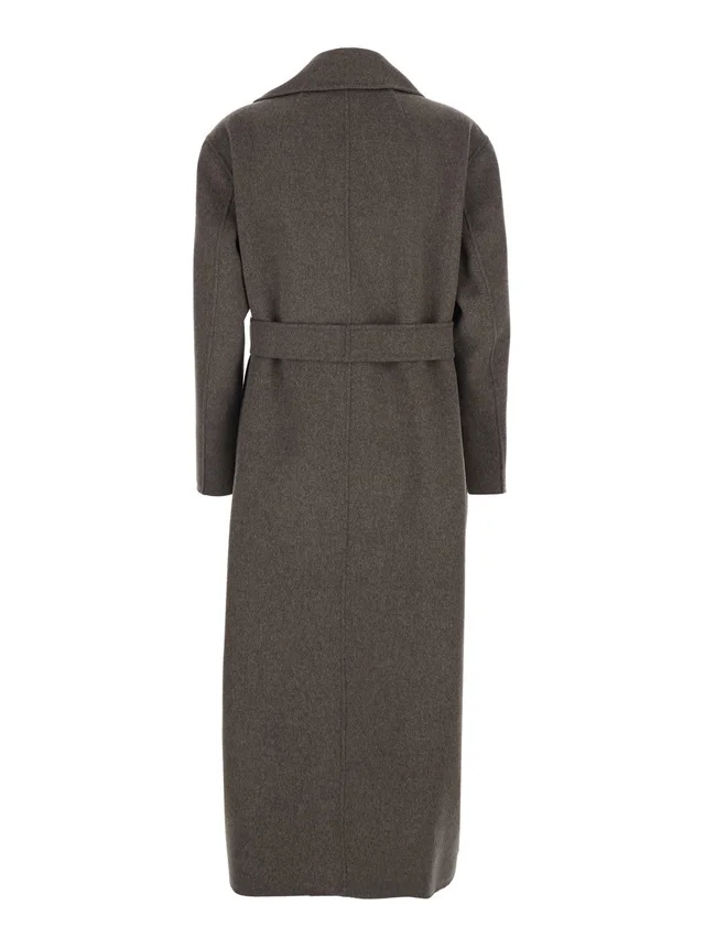 's maxmara 'Luna' Brown Coat with Notched Revers and Belt on the Front in Wool for Women in Brown 100% Virgin Wool, photo 3 of 5 from Gaudenzi Boutique