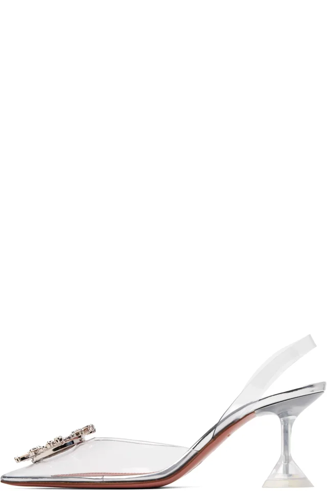 Amina Muaddi Transparent Begum Glass Sling 70 Heels, photo 3 of 5 from SSENSE