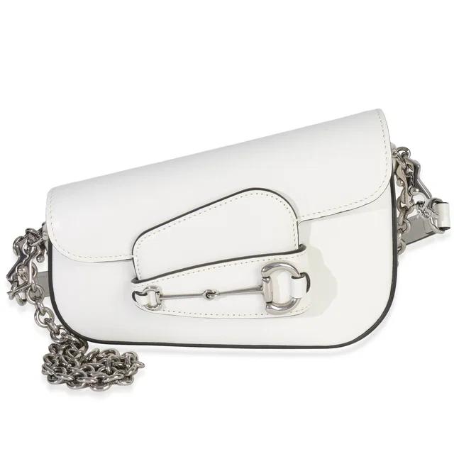 Gucci White Calfskin Mini Asymmetric Horsebit 1955 Shoulder Bag Leather Handbag in White Calfskin from HEWI