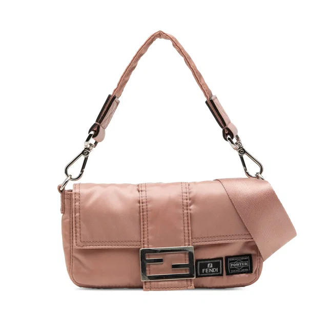 Pink Fendi Porter Yoshida Nylon Baguette Satchel in Pink Nylon from Designer Revival