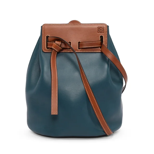 Loewe Lazo Bucket Bag in Cyan Blue & Tan Calfskin from Blue Spinach