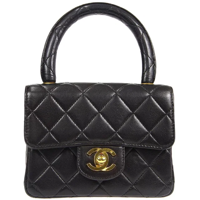 Chanel 1994 Black Lambskin Micro Classic Flap Handbag in Black Lambskin from AMORE Vintage Tokyo