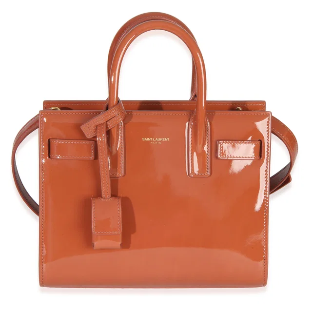 Saint Laurent Mild Rose Patent Nano Sac De Jour Brown; Orange Leather Handbag in Brown Patent leather from HEWI