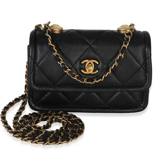 Chanel Black Quilted Shiny Lambskin Extra Mini Flap Bag in Black Lambskin from myGemma