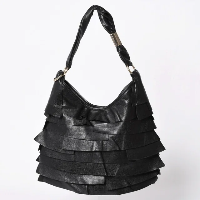 Saint Laurent Tropez Tiered Frill Bag Black Gold in Black Leather from The Reluxe