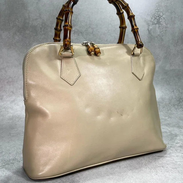 Gucci Handbag Bamboo Beige Leather Gold in Beige Leather from The Reluxe