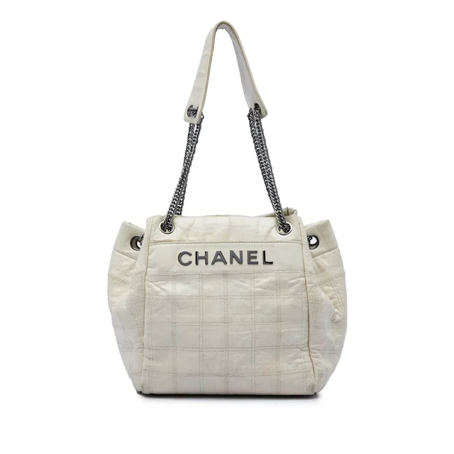 White Chanel Chocolate Bar Lambskin LAX Accordion Shoulder Bag in Brown Lambskin from Designer Revival