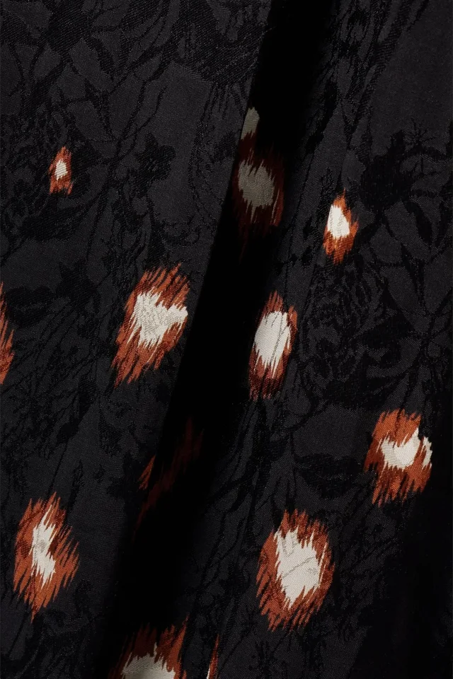 Johanna Ortiz Inner Strength Printed Satin-Jacquard Midi Wrap Dress in Black, photo 5 of 5 from THE OUTNET