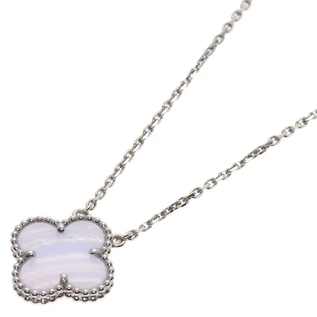 Van Cleef & Arpels Vintage Alhambra Chalcedony Necklace 18K White Gold in White from The Reluxe