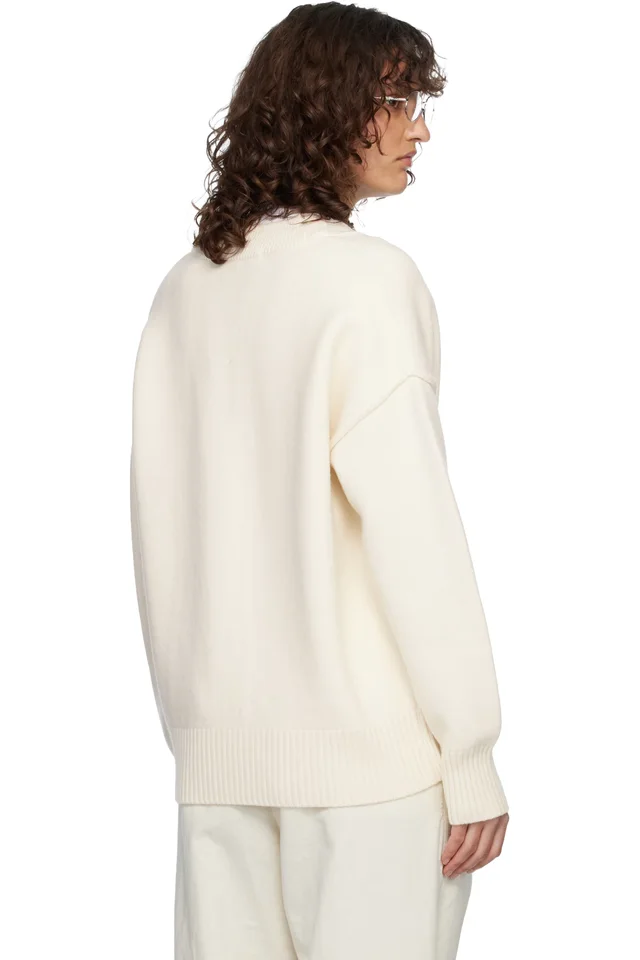 AMI Paris Off-White Wool Ami de Coeur Cardigan, photo 3 of 4 from SSENSE