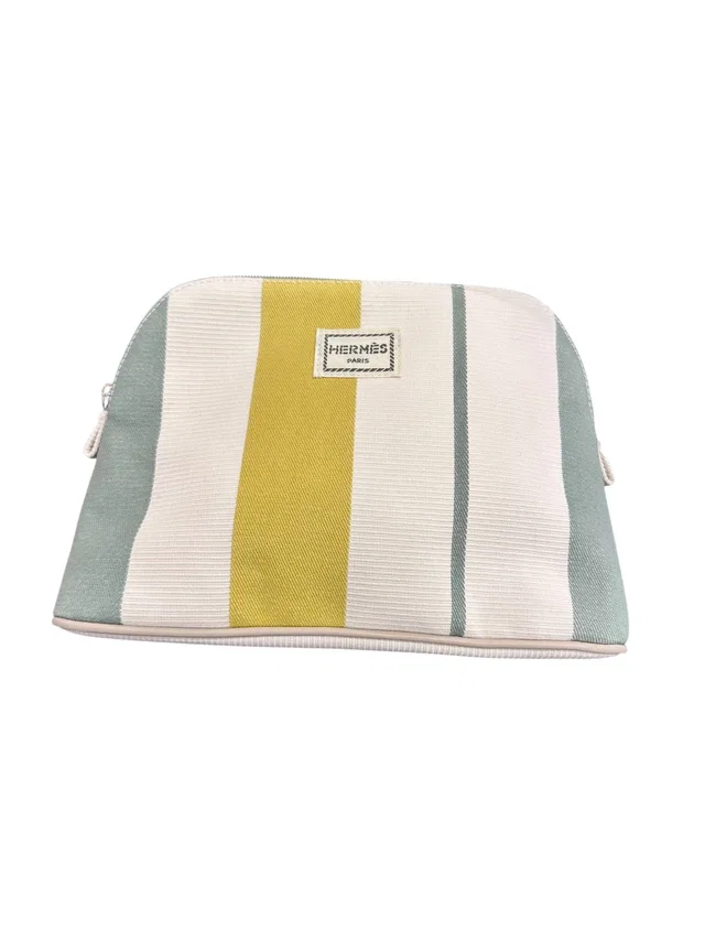 Hermès Bolide Canvas Pouch - Green Stripe in Green Canvas from Luxury Promise