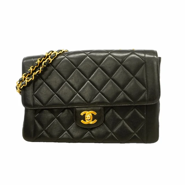 Chanel Shoulder Bag Quilted Lambskin Black Gold in Black Lambskin from The Reluxe