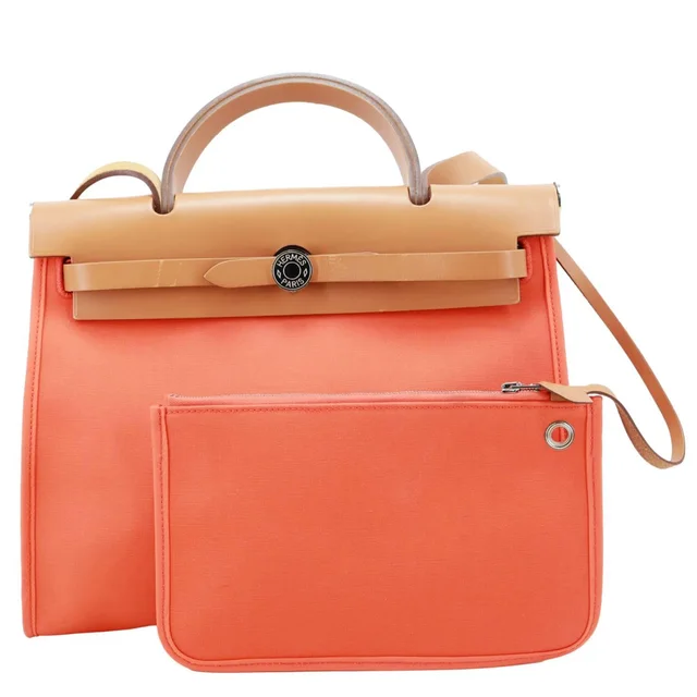 Hermès Herbag Zip 31 PM Vache Hunter Toile Canvas Shoulder Bag Orange in Orange Canvas from Dallas Designer Handbags
