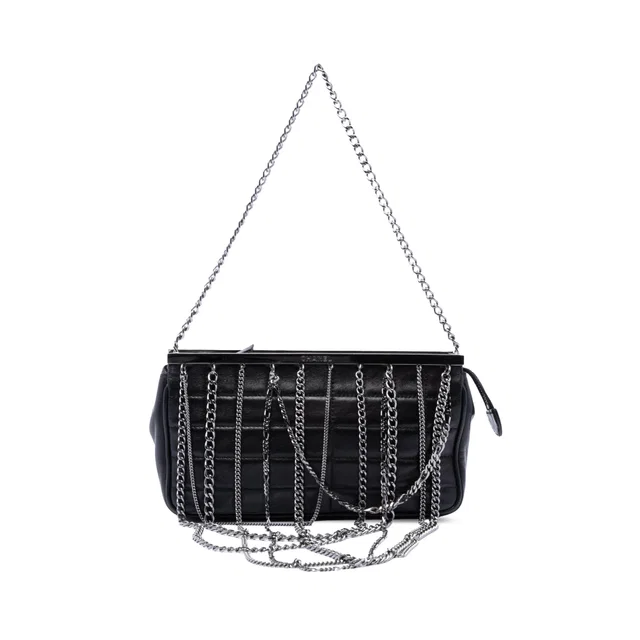 Black Chanel Chocolate Bar Lambskin Multi Chain Frame Clutch Shoulder Bag in Black Lambskin from Designer Revival