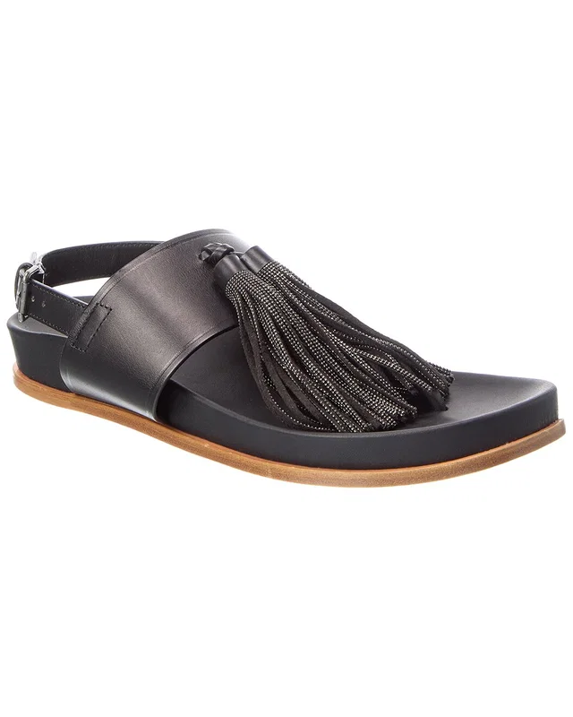 Brunello Cucinelli Leather Sandal in //asset2.ruecdn.com/images/sw/131374/1313744915_RLSW_black.jpg, image 1 of 1 from Gilt