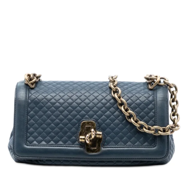 Blue Bottega Veneta Quilted Leather Olimpia Knot Shoulder Bag in Blue Leather from Designer Revival