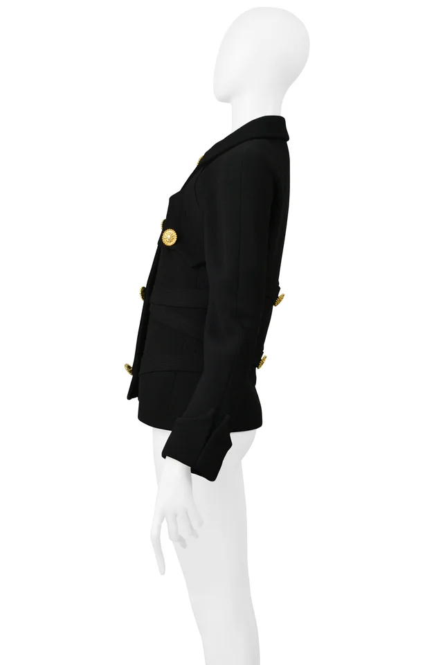 Versace Black Bondage Jacket With Gold Buttons 1992 in Black Wool from Resurrection Vintage, photo 2 of 2
