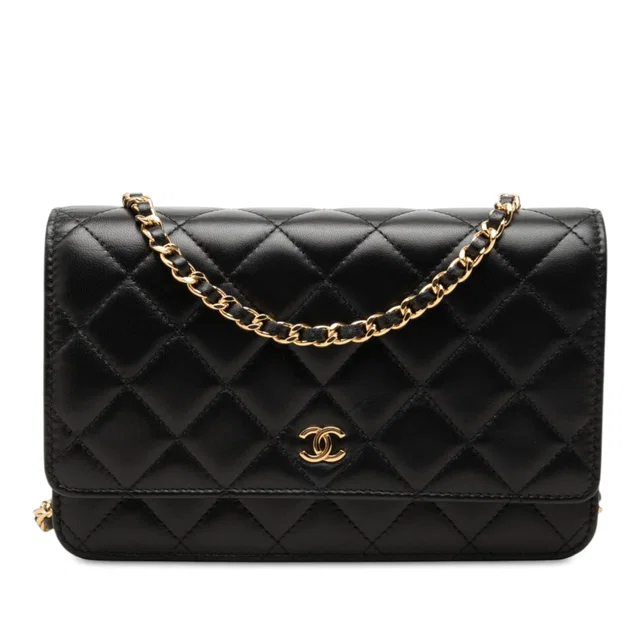 Black Chanel CC Quilted Lambskin Wallet On Chain Crossbody Bag in Black Lambskin from Designer Revival