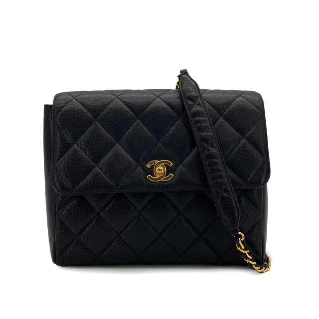 Chanel Vintage Matelasse Chain Shoulder Bag Black Caviar Skin Gold Hardware in Black Caviar leather from Luxury Promise