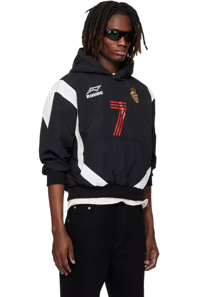 Rhude Black Lago Soccer Hoodie, photo 2 of 5 from SSENSE