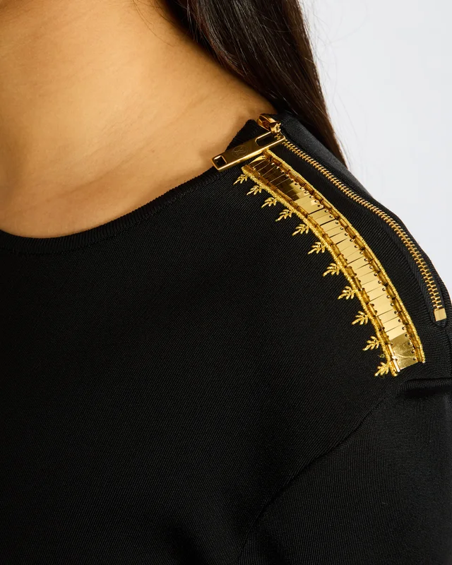 Louis Vuitton Black Short Sleeved Top with Gold Sequin Embroideries and Zipper Detail Size S (UK 8) in Black from Sellier, photo 2 of 2