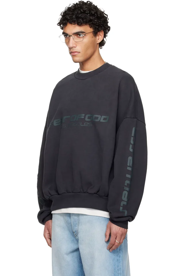 Fear of God ESSENTIALS Black Holiday 'Los Angeles' Heavy Fleece Cropped Sweatshirt, photo 4 of 5 from SSENSE