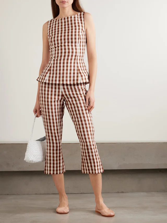 FAITHFULL Valeria gingham linen straight-leg capri pants in Brown, photo 2 of 2 from NET-A-PORTER (Canada)
