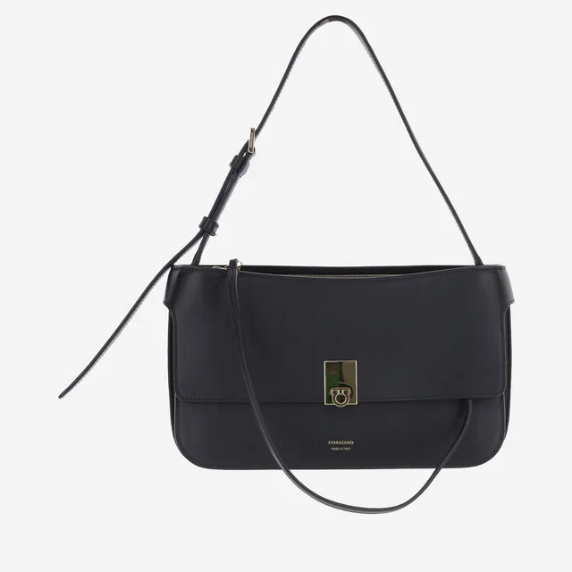 Ferragamo Cara Shoulder Bag — Black Calf Leather in Black Calfskin from HEWI