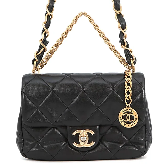 Chanel Matelasse Chain Shoulder Bag Black Leather in Black Leather from GALLERY RARE