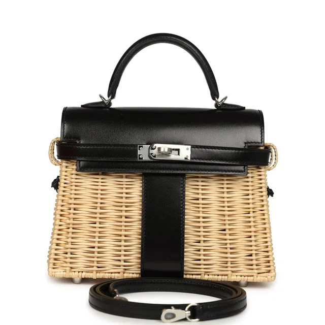 Hermès Mini Picnic Kelly 20 Black Box Palladium Hardware in Black Calfskin from Madison Avenue Couture