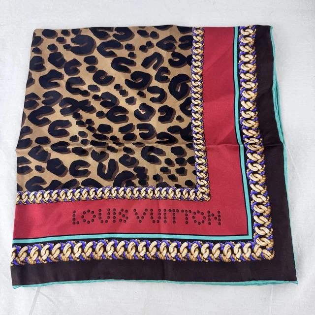 Louis Vuitton Leopard Print Square Scarf in 100% Silk from Reowned