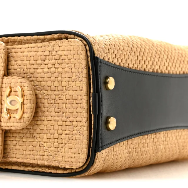 Braided Raffia Calfskin Quilted Mini Chanel 25 Handbag Beige Black in Black Calfskin from FASHIONPHILE, photo 9 of 10