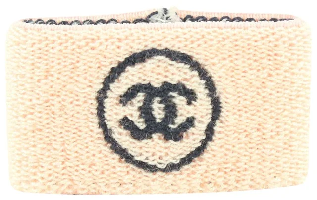 Chanel Pink x Black Wristband Sweat Band Gym Bracelet in Black Canvas from Bagriculture