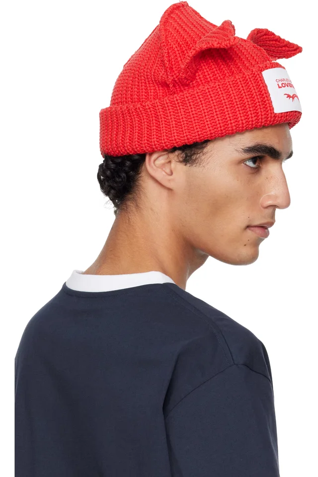 Charles Jeffrey LOVERBOY Red Chunky Ears Beanie, photo 3 of 3 from SSENSE
