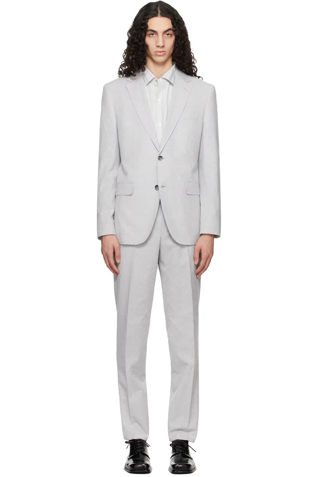 BOSS Gray Two-Piece Regular-Fit Stretch Bouclé Suit, image 1 of 1 from SSENSE