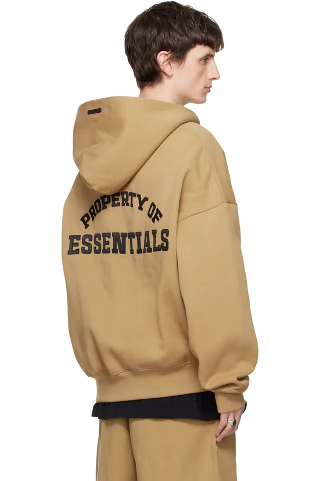 Fear of God ESSENTIALS Tan 'Property' Lounge Half Zip Hoodie, photo 3 of 4 from SSENSE
