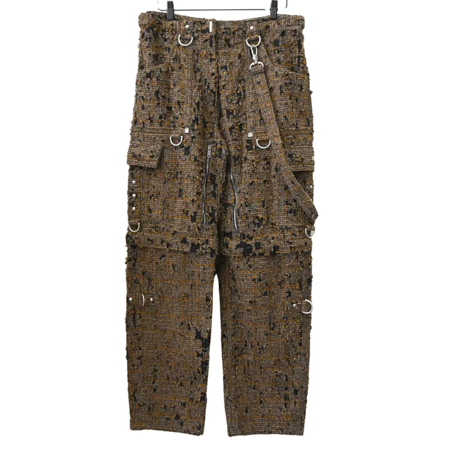 Givenchy Distressed Brown Plaid Utility Cargo Trousers in Brown Tweed from Clotheshorse Anonymous