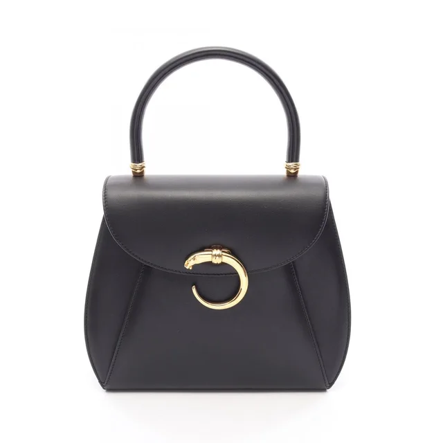 Cartier Handbag Panthere Black Leather Top Handle Bag in Black Leather from The Reluxe